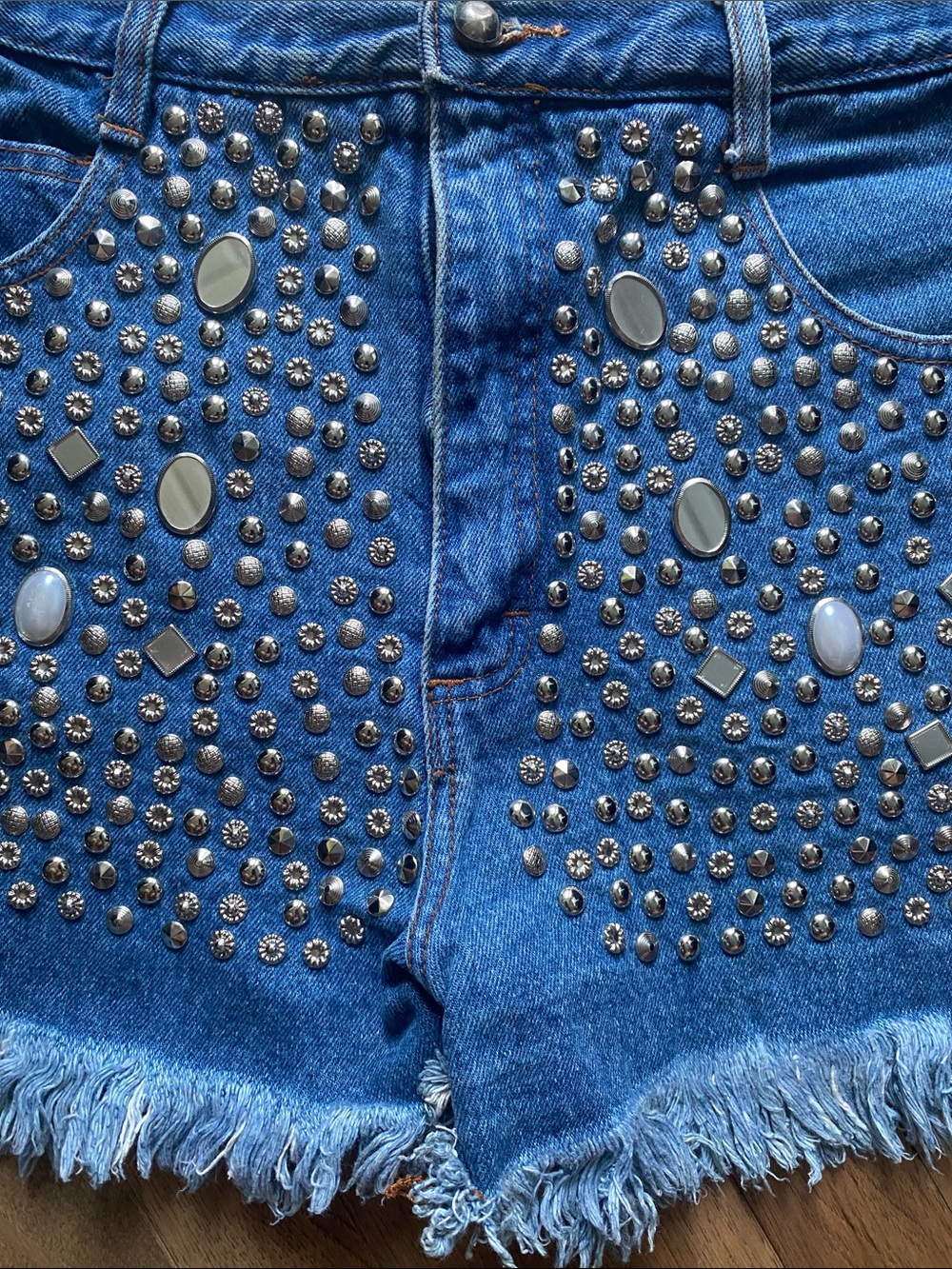 Jaxie's New York Studded Blue Denim Cutoff Shorts high waisted 29 in waist